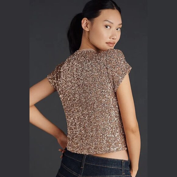 NEW Maeve - Size Medium, Sequin Tee - Champagne - Picture 3 of 4
